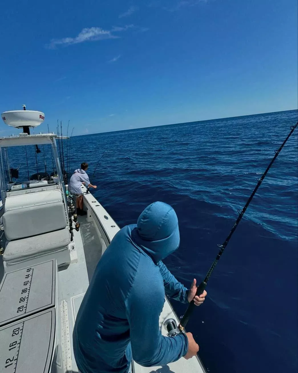 Offshore sportfishing boat on the Gulf Stream off Miami at sunrise